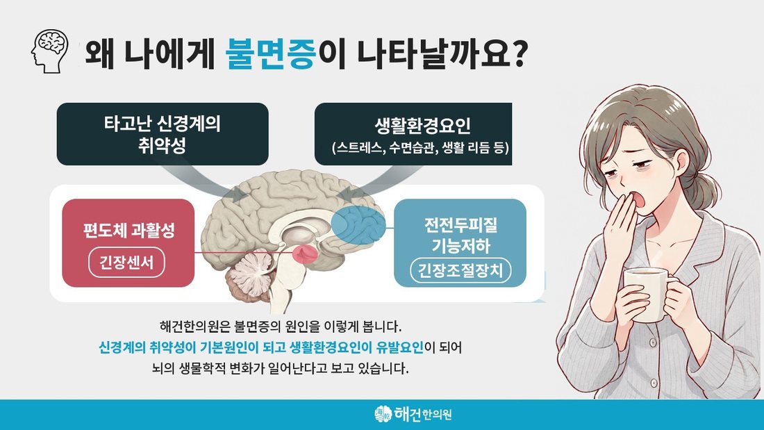 불면증의 원인에 대한 해건한의원의 설명 그림